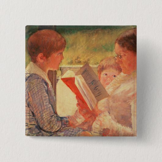 Badge Carré 5 Cm Mme Cassatt Reading à ses petits-enfants, 1888 (Devant)