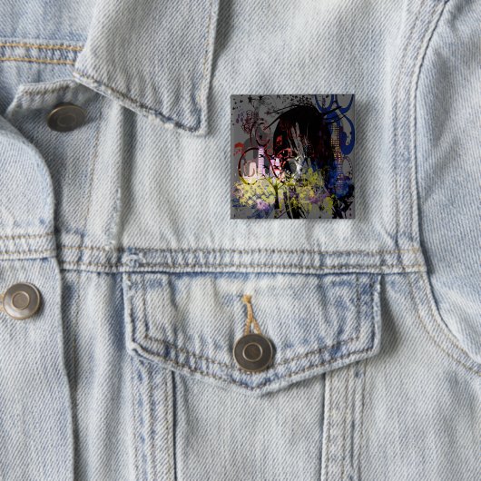 Badge Carré 5 Cm Mode Diva tourbillonné (En situation)