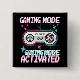Badge Carré 5 Cm Mode Jeu Activé Retro Pixel Gamer Design