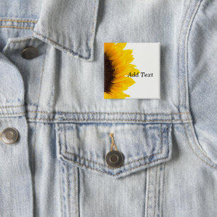 Badge Carré 5 Cm Modèle de tournesol, texte en gras