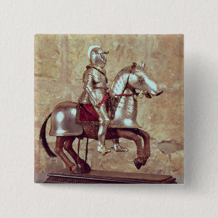 Badge Carré 5 Cm Modèle d'un cheval et d'un cavalier bardés, c.16