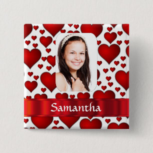 Badge Carré 5 Cm Modèle photo à coeur rouge