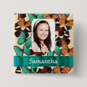 Badge Carré 5 Cm Modèle photo motif papillon vert