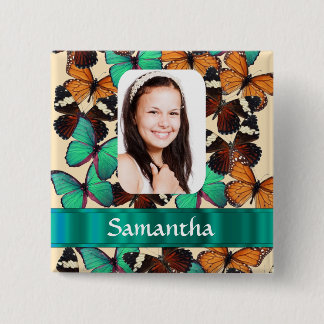 Badge Carré 5 Cm Modèle photo motif papillon vert