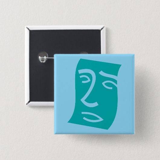 Badge Carré 5 Cm Modern Abstract Face Line Art Teal (Devant & derrière)