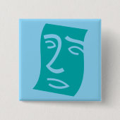 Badge Carré 5 Cm Modern Abstract Face Line Art Teal (Devant)