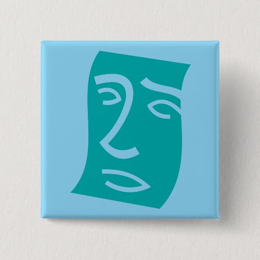 Badge Carré 5 Cm Modern Abstract Face Line Art Teal (Devant)