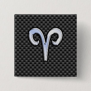 Badge Carré 5 Cm Modern Aries Sign on Charcoal Carbon Fiber Print