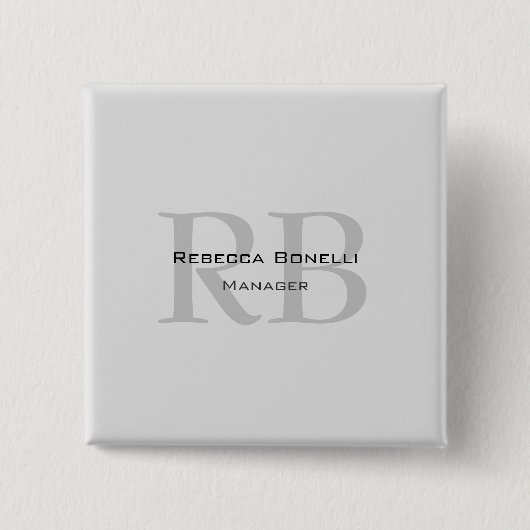 Badge Carré 5 Cm Modern Grey Monogram Manager Ajouter un nom Initia (Devant)