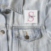 Badge Carré 5 Cm Modern Personalized Name Monogram Pink (En situation)