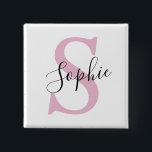 Badge Carré 5 Cm Modern Personalized Name Monogram Pink<br><div class="desc">Modern Personalized Name Monogram Pink</div>