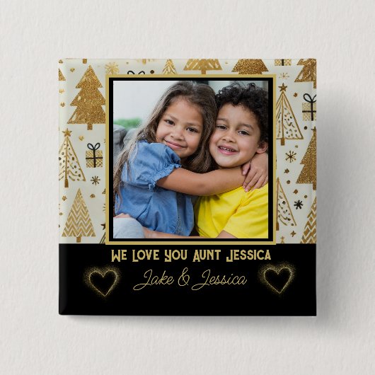 Badge Carré 5 Cm Modern We Love you Aunt Black and Gold (Devant)