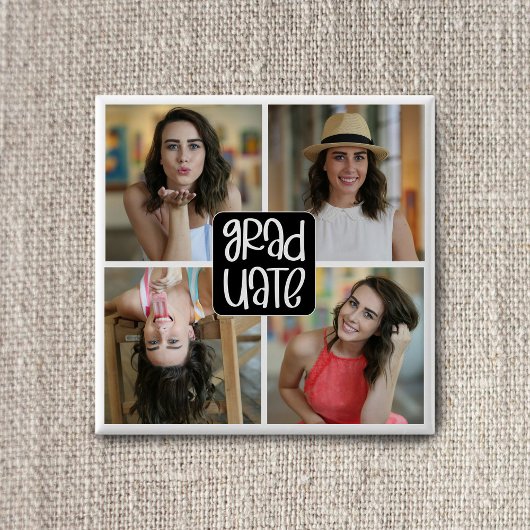 Badge Carré 5 Cm Moderne 4 Custom Grad Photo Collage Graduation
