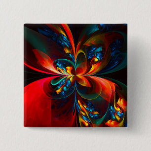 Badge Carré 5 Cm Moderne Floral Abstrait Art Orange Bleu Motif #14