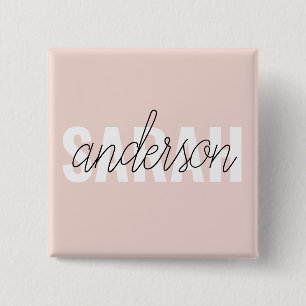 Badge Carré 5 Cm Moderne Pastel Rose Beauté Personnalisée Vous Nom