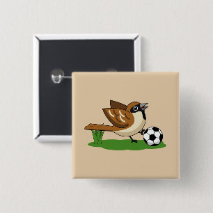 Badge Carré 5 Cm Moineau de dessin animé mignon jouant au football