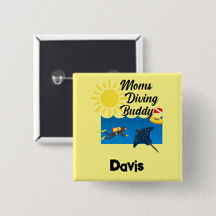 Badge Carré 5 Cm Moms Diving Buddy Design - Bouton Carré
