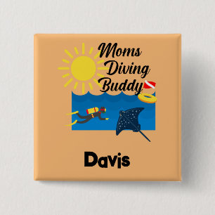 Badge Carré 5 Cm Moms Diving Buddy Design - Bouton Carré