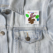 Badge Carré 5 Cm Mon premier lapin lapin de Pâques Nom de bébé (En situation)