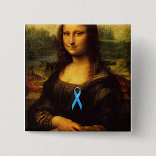 Badge Carré 5 Cm Mona Lisa Au Ruban Bleu