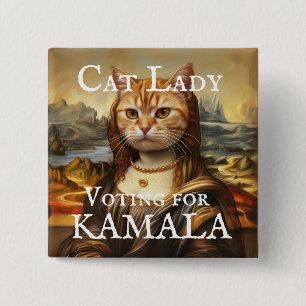 Badge Carré 5 Cm Mona Lisa Chat pour le bouton Kamala