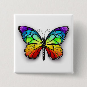 Badge Carré 5 Cm Monarque papillon arc-en-ciel