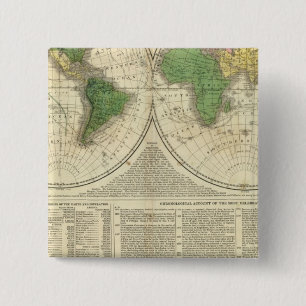 Badge Carré 5 Cm Monde montré comme deux hémisphères