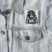 Badge Carré 5 Cm Monkey Astronaut (En situation)