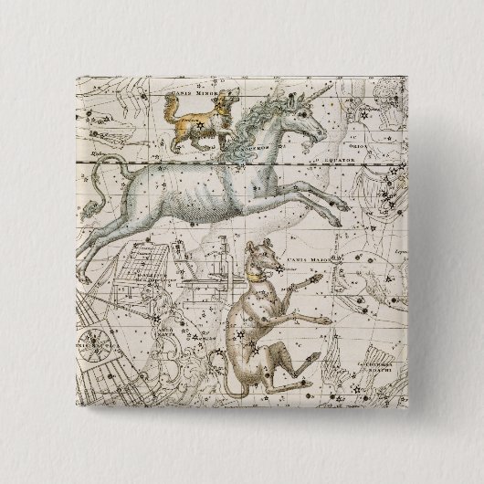 Badge Carré 5 Cm Monoceros, "d'un atlas céleste", pub. en 1822 (Devant)