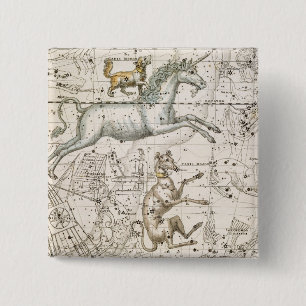 Badge Carré 5 Cm Monoceros, "d'un atlas céleste", pub. en 1822