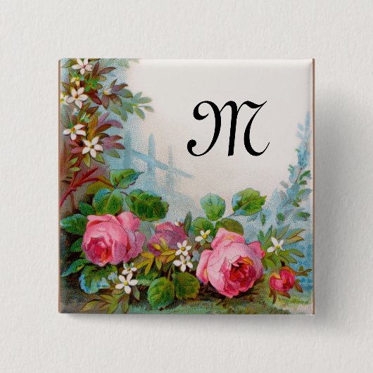 BADGE CARRÉ 5 CM MONOGRAME DE ROSES ET DE JASMINE (Devant)