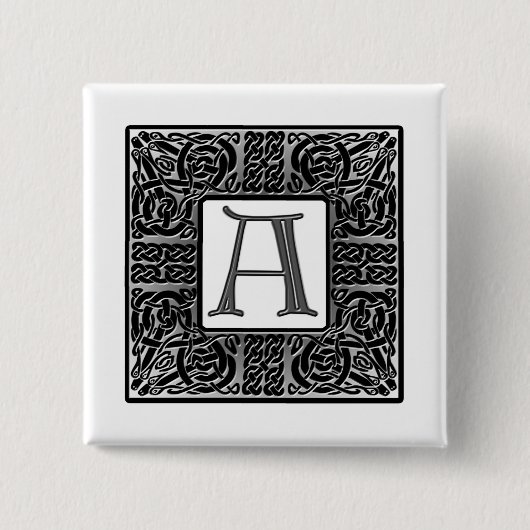 Badge Carré 5 Cm Monogramme "A" Celtique Argent (Devant)
