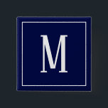 Badge Carré 5 Cm Monogramme blanc sur le bouton Carré bleu marine<br><div class="desc">Un bouton carré avec un monogramme blanc sur un arrière - plan bleu marine. Customisez le bouton avec vos initiales ou initiales,  couleurs,  entre autres options.</div>