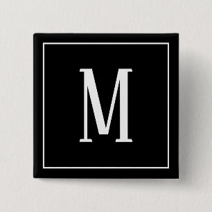 Badge Carré 5 Cm Monogramme blanc sur le bouton Carré noir