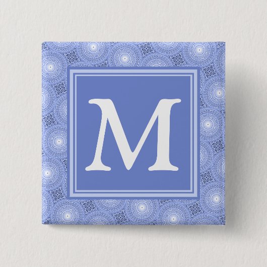Badge Carré 5 Cm Monogramme bleu cercles motif (Devant)