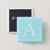 Badge Carré 5 Cm Monogramme bleu ciel simple (Devant & derrière)