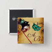 BADGE CARRÉ 5 CM MONOGRAMME DE FÊTE MARDI GRAS MASQUERADE (Devant & derrière)