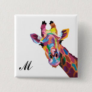 Badge Carré 5 Cm Monogramme de la Girafe Pop Art coloré