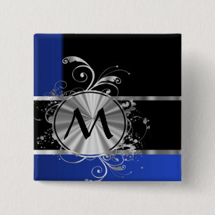 Badge Carré 5 Cm Monogramme de noir bleu et d'argent