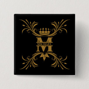 Badge Carré 5 Cm Monogramme de nom d'or Art déco vintage