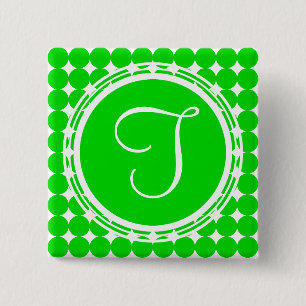 Badge Carré 5 Cm Monogramme de point de polka vert