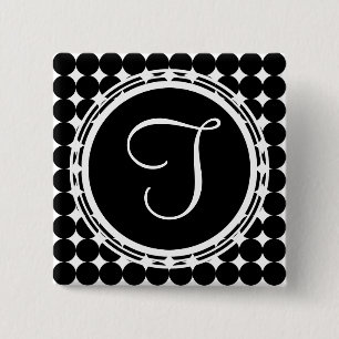 Badge Carré 5 Cm Monogramme de point Polka Noir