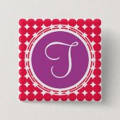 Badge Carré 5 Cm Monogramme de point Polka violet et rouge (Devant)