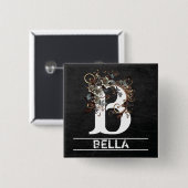 Badge Carré 5 Cm Monogramme en tableau avec floral (Devant & derrière)