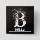 Badge Carré 5 Cm Monogramme en tableau avec floral (Devant)