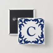 Badge Carré 5 Cm Monogramme encadré en Filigree en bleu marine (Devant & derrière)