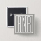 Badge Carré 5 Cm Monogramme initial | Blanc sur gris clair (Devant & derrière)