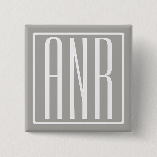 Badge Carré 5 Cm Monogramme initial | Blanc sur gris clair (Devant)