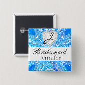 Badge Carré 5 Cm Monogramme Mariée Blue Satin Design (Devant & derrière)