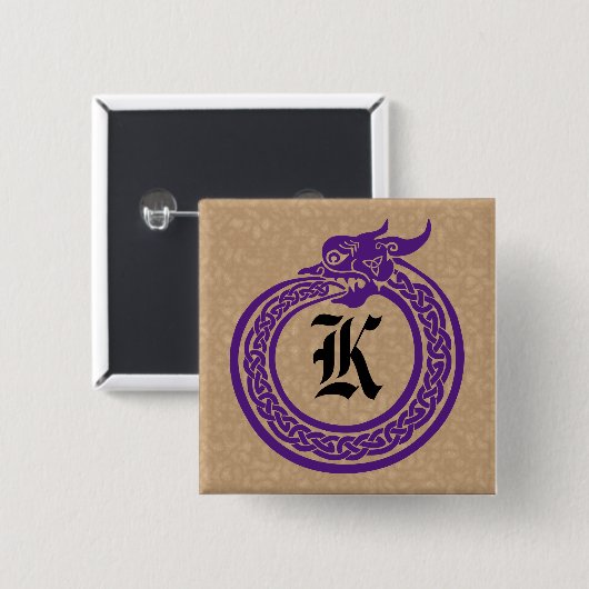 Badge Carré 5 Cm Monogramme personnalisé Style Celtique Ouroboros (Devant & derrière)